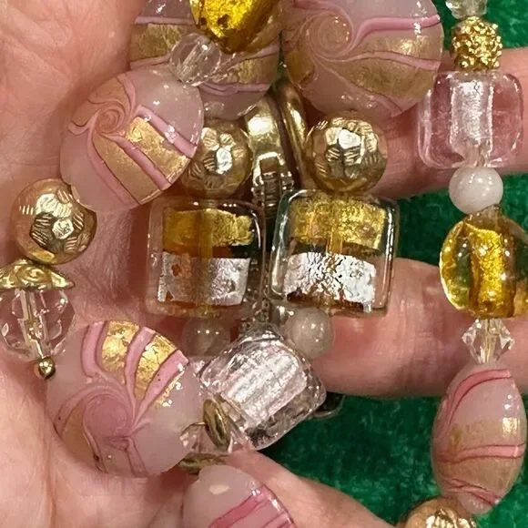 Rare One of a Kind Handmade Necklace w/ Graffiti & Gold Murano Glass Beads 18kGP - Picture 5 of 8